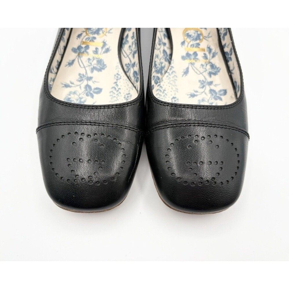 Gucci Black Leather Flats w/ Perforated GG Logo Accent Sz EU 38.5 - Picture 4 of 13